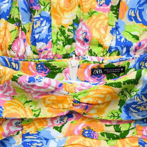 ZARA Women's Floral Mini Ruched Dress Size M - Picture 6 of 10